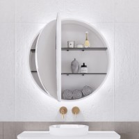 London Round Led Mirror Matte White Shaving Cabinet